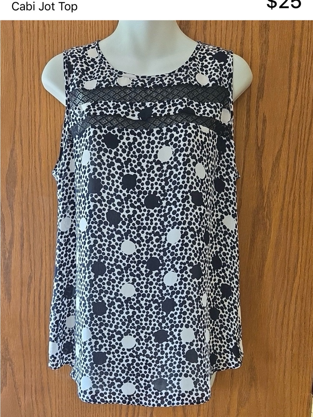 Medium CAbi Navy White Polka Dot Print Sleeveless Jot Top casual or dressy tank